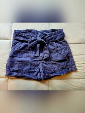 SO Corduroy Tie-Belt Shorts — Blue ZIPPER/BUTTON front Size 0